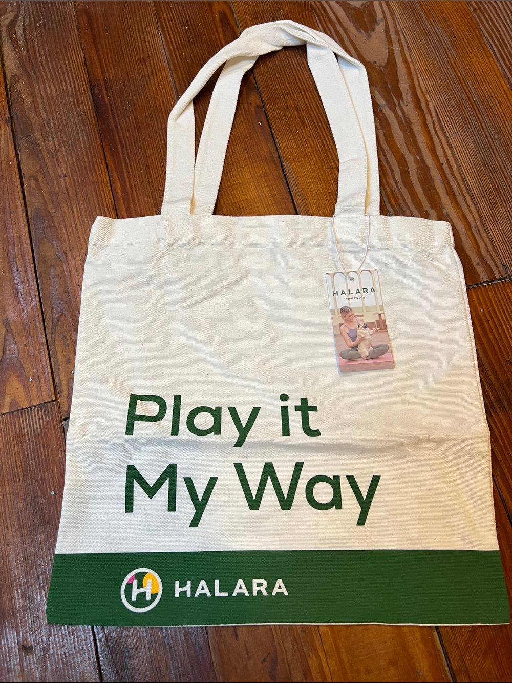 HALARA Cream Tote with Green Accent and Logo